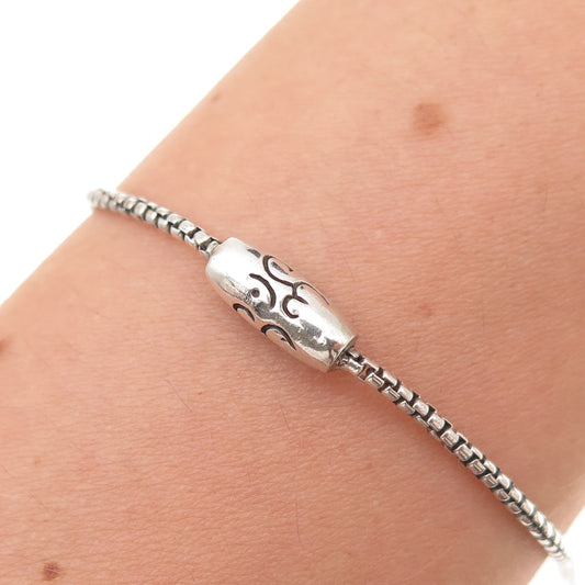 Me & Ro 925 Sterling Silver Vintage Om Mantra Bead Round Box Link Bracelet 6.75"