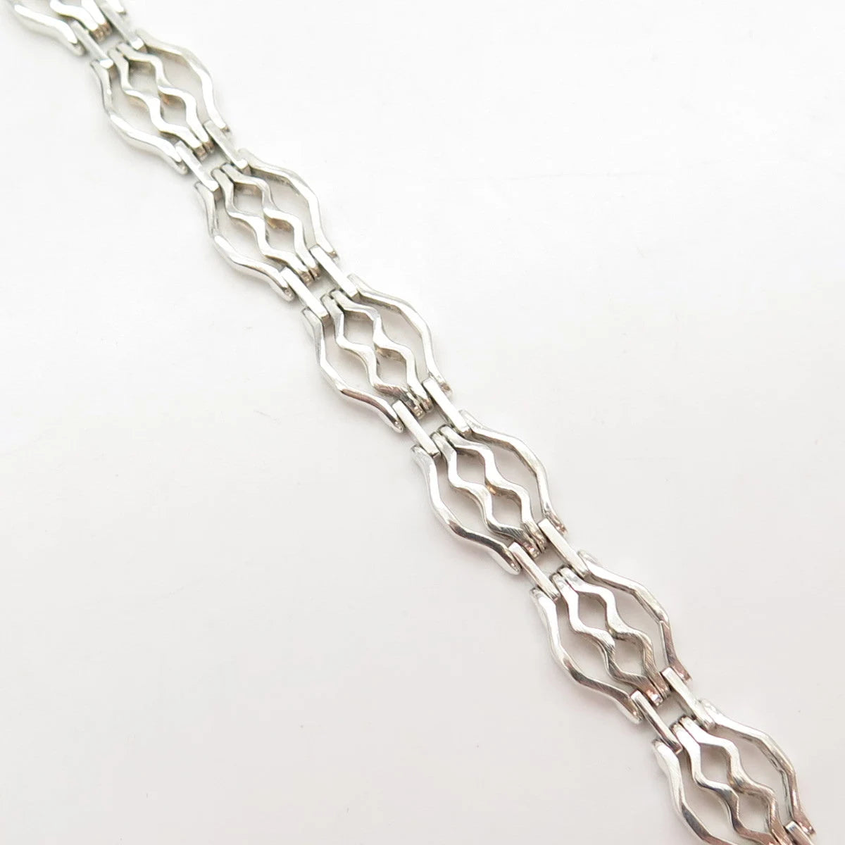 925 Sterling Silver Vintage Italy Water Pattern Panel Link Bracelet 7"