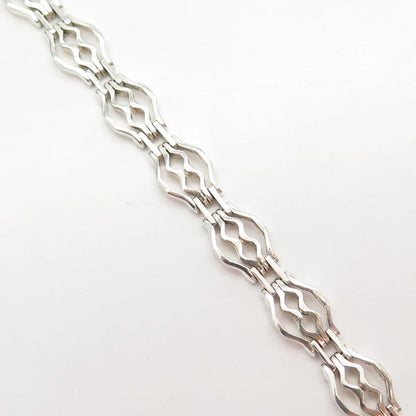 925 Sterling Silver Vintage Italy Water Pattern Panel Link Bracelet 7"