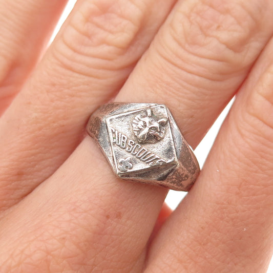 Clark & Coombs 925 Sterling Silver Vintage Cub Boy's Scout Ring Size 7.75