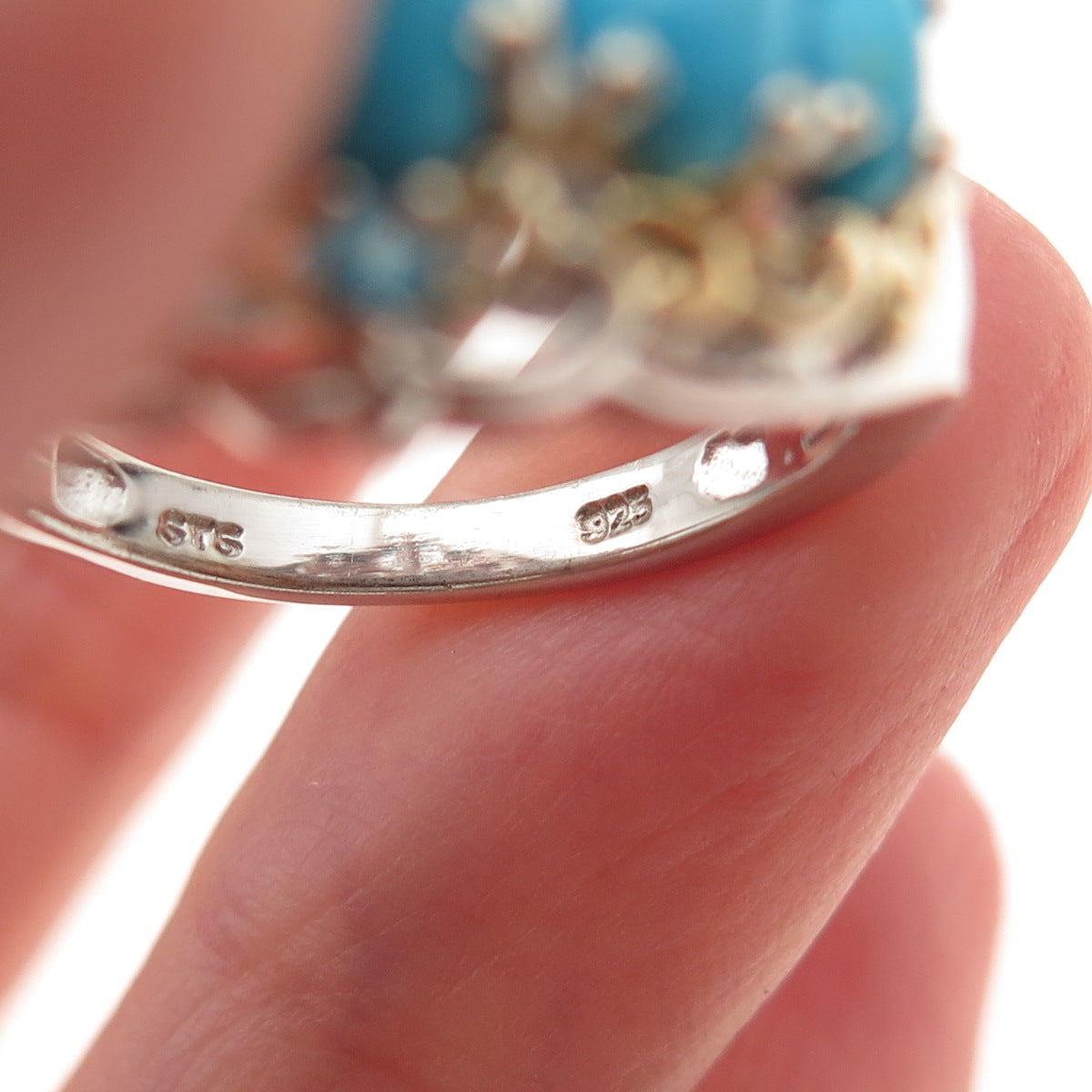 Chuck Clemency 925 Sterling Silver 2-Tone Real Turquoise Apatite Ring Size 8.25