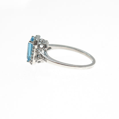 SAI 925 Sterling Silver Real Diamond & Blue Topaz Ring Size 7