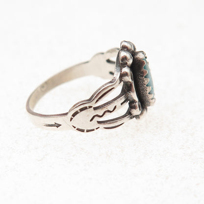Old Pawn Sterling Silver Vintage Southwestern Turquoise Tribal Ring Size 2.25