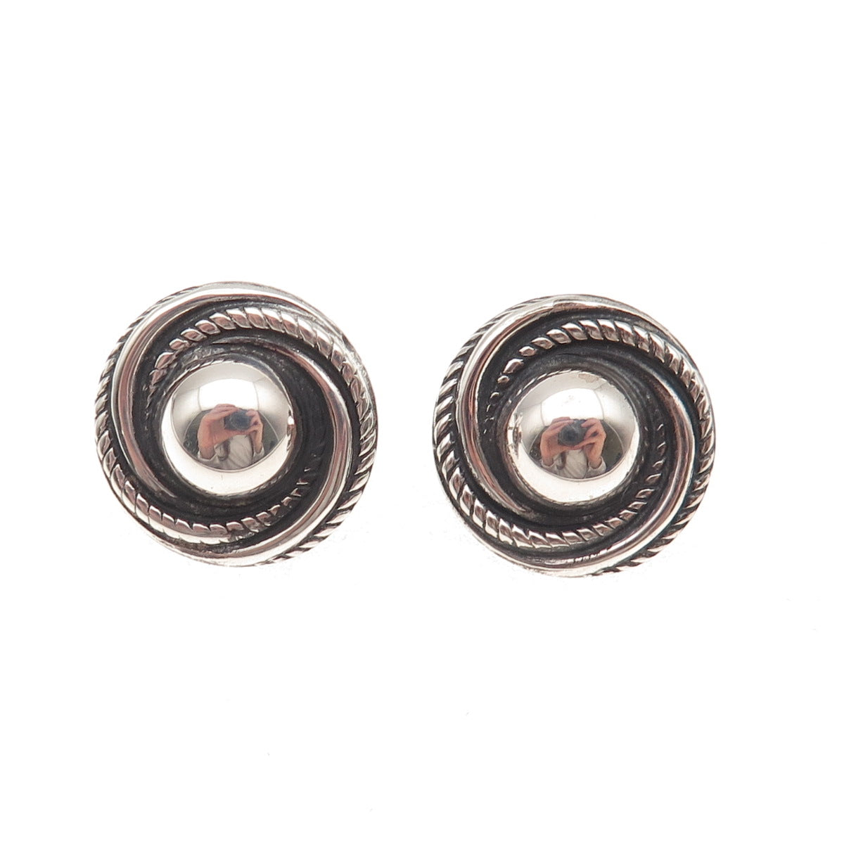 925 Sterling Silver Antique Art Deco Twisted Nest Oxidized Screw Back Earrings