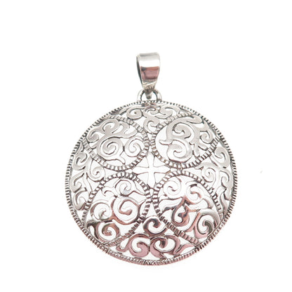 925 Sterling Silver Vintage Ornate Floral Oxidized Charm Pendant