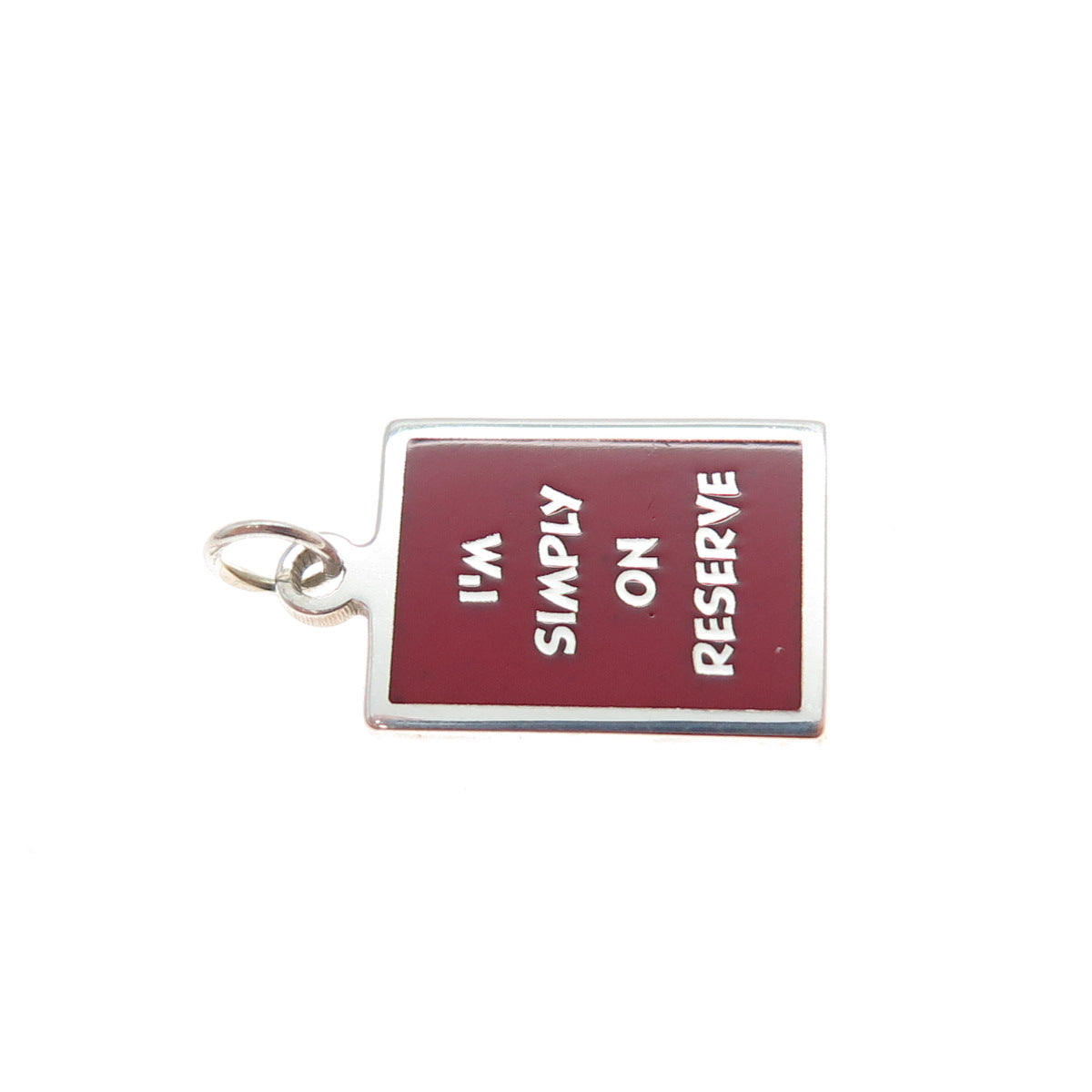 925 Sterling Silver Red Enamel I'm Simply On Reserve Minimalist Charm Pendant