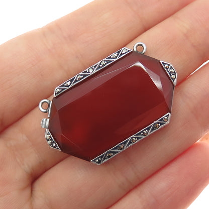 925 Sterling Antique Germany Real Carnelian Marcasite Bracelet Necklace Box Lock