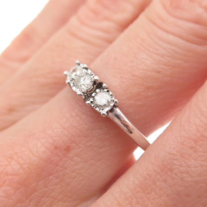 KRN Kiran 925 Sterling Silver Real Round-Cut Diamond Engagement Ring Size 7