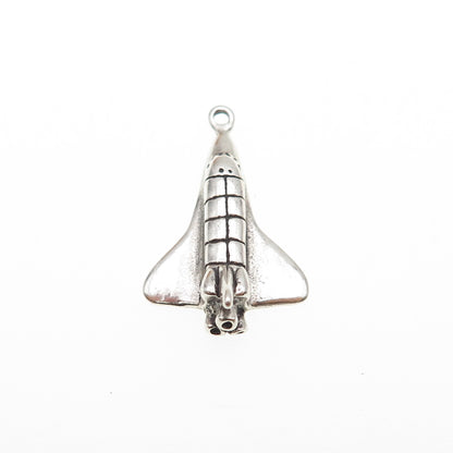 SHUBE 925 Sterling Silver Vintage Space Shuttle Oxidized Mini 3D Charm Pendant