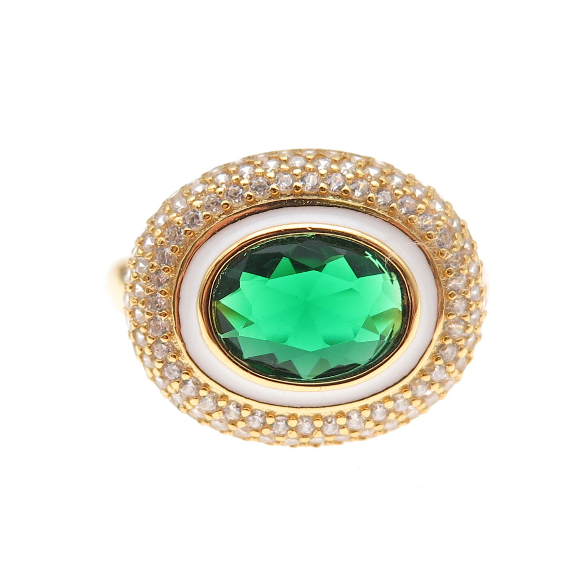925 Sterling Silver Gold Plated Green & White C Z Ring Size 8