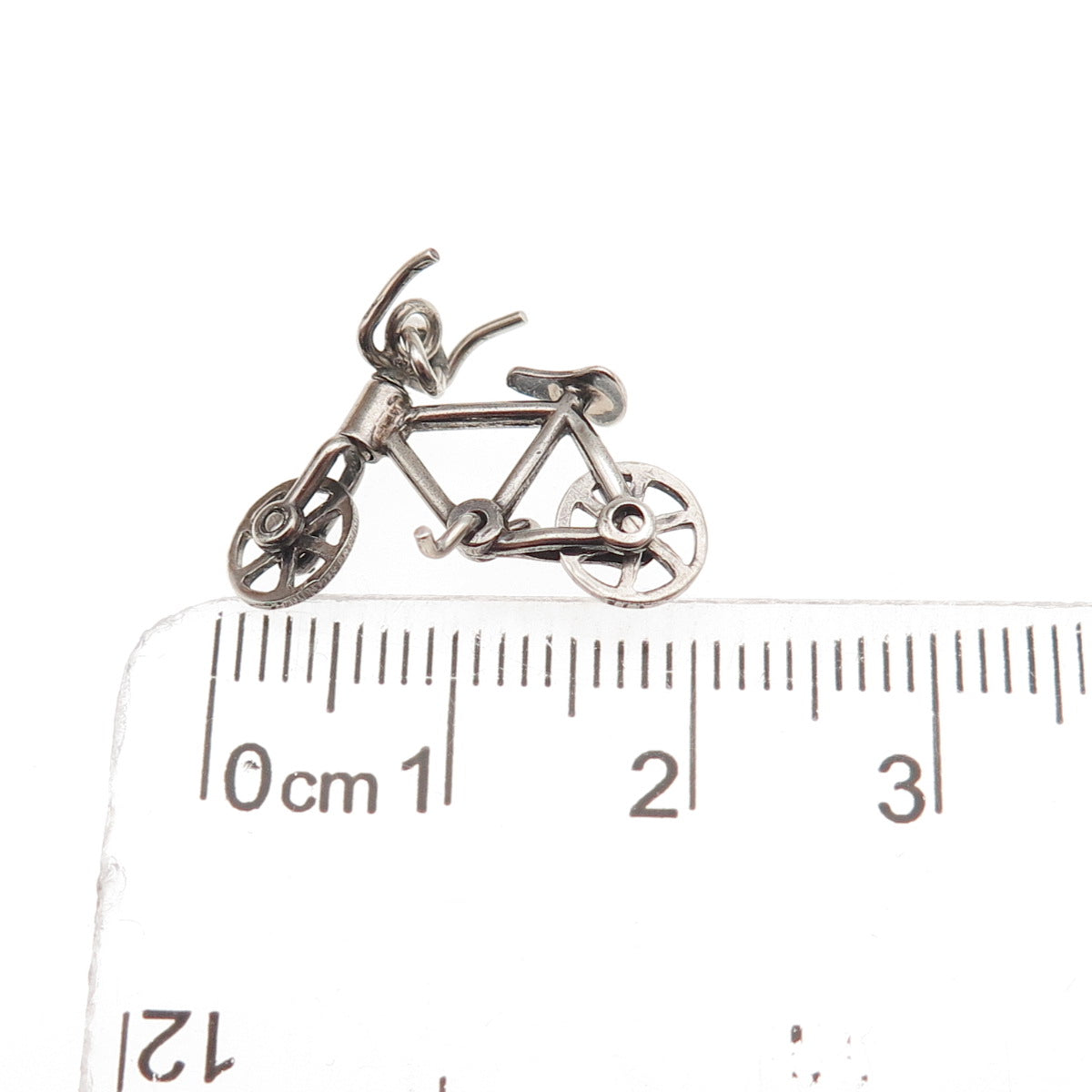 925 Sterling Silver Antique Art Deco Bicycle Movable Mini Charm Pendant