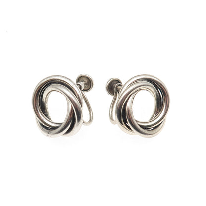 Beau Sterling Silver Antique Art Deco Interlocked Trinity Screw Back Earrings