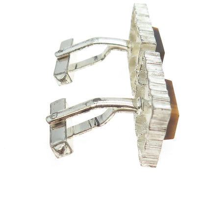 835 Silver Vintage S+F Germany Real Tiger Eye Modernist Cufflinks #172