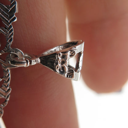 925 Sterling Silver Vintage Letter I Initial Ornate Heart Charm Pendant