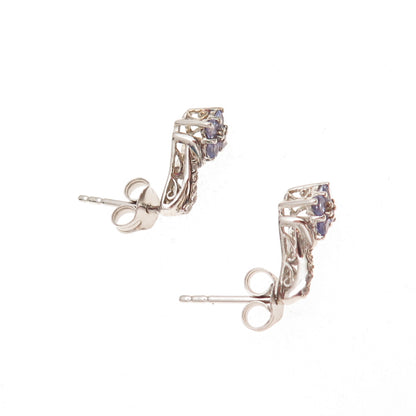 Chuck Clemency 925 Sterling Silver Real Tanzanite & White Topaz Earrings