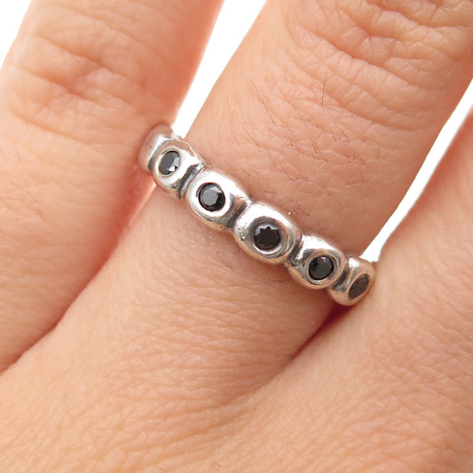 PANDORA 925 Sterling Silver Round-Cut Black C Z Bubble Band Ring Size 6.25