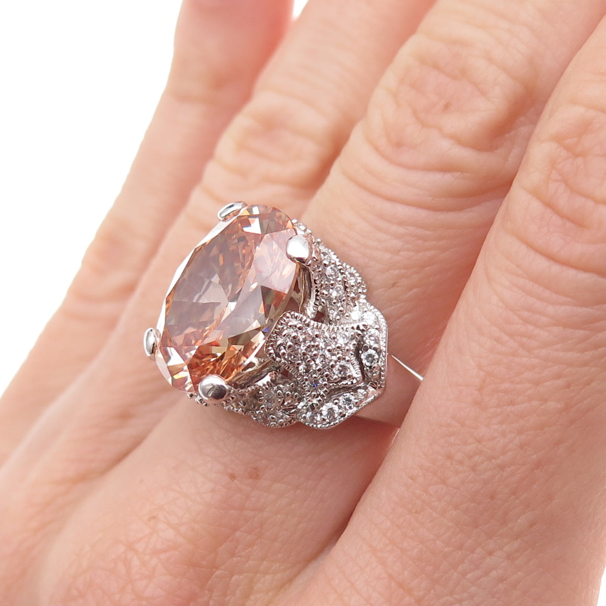 Joseph Esposito 925 Sterling Silver Champagne & White C Z Ring Size 7