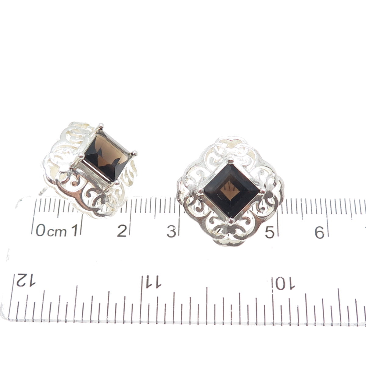 CLYDE DUNEIER CID 925 Sterling Silver Vintage Real Smoky Quartz Ornate Earrings