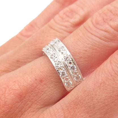925 Sterling Silver Vintage Round-Cut C Z Wavy Ring Size 7.25