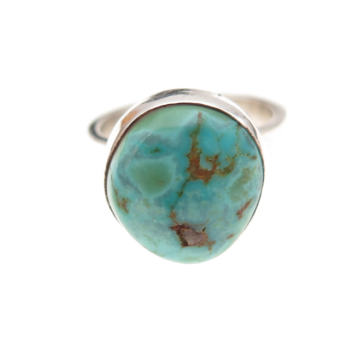 925 Sterling Silver Vintage Real Turquoise Modernist Ring Size 6.5