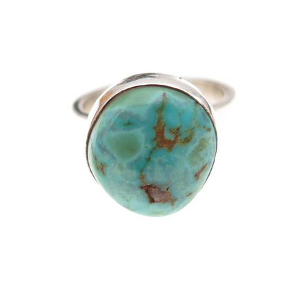 925 Sterling Silver Vintage Real Turquoise Modernist Ring Size 6.5
