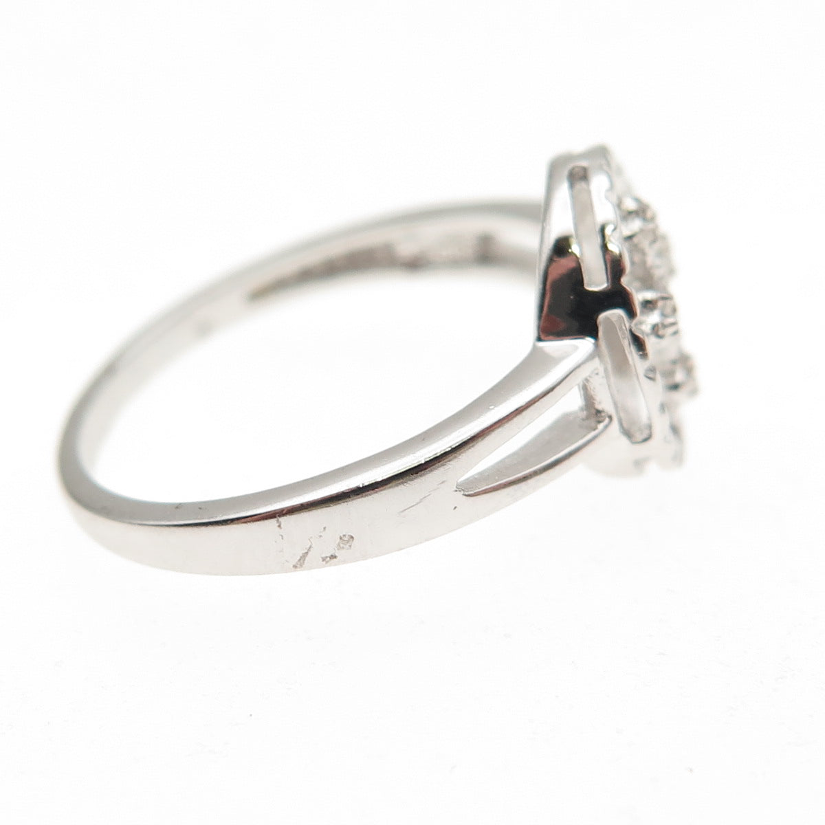 925 Sterling Silver Real Round-Cut Diamond Cross Ring Size 7