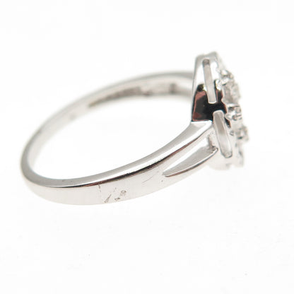 925 Sterling Silver Real Round-Cut Diamond Cross Ring Size 7