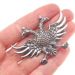800 Silver Antique Art Deco Poland Double Headed Eagle Oxidized Pin Brooch