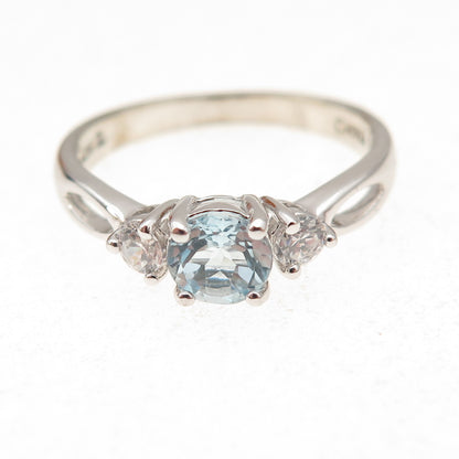 Ross Simons 925 Sterling Silver Vintage Real Blue Topaz & C Z Ring Size 8
