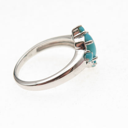 925 Sterling Silver Real Sleeping Beauty Turquoise Floral Ring Size 8.25