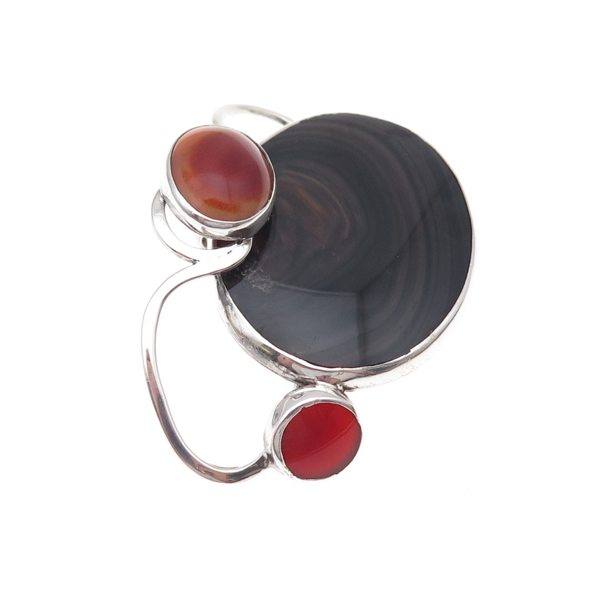 925 Sterling Silver Vintage Real Multi-Agate & Carnelian Modernist Slide Pendant