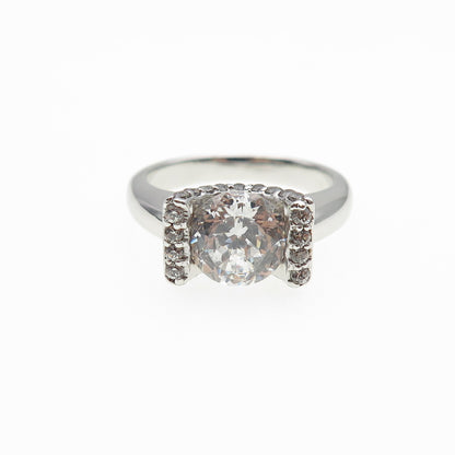 925 Sterling Silver Round-Cut C Z Engagement Ring Size 7.25