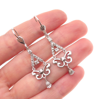 925 Sterling Silver Vintage C Z Butterfly Dangle Earrings