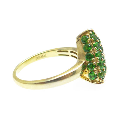 DSMK 925 Sterling Silver Gold Plated Real Peridot Gem Triangle Ring Size 7.25