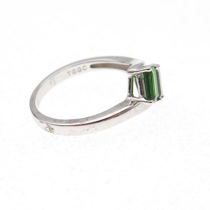 925 Sterling Silver Real Emerald-Cut Peridot Bypass Ring Size 8
