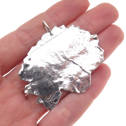 925 Sterling Silver 2-Tone Vintage Man Portrait Modernist Pendant