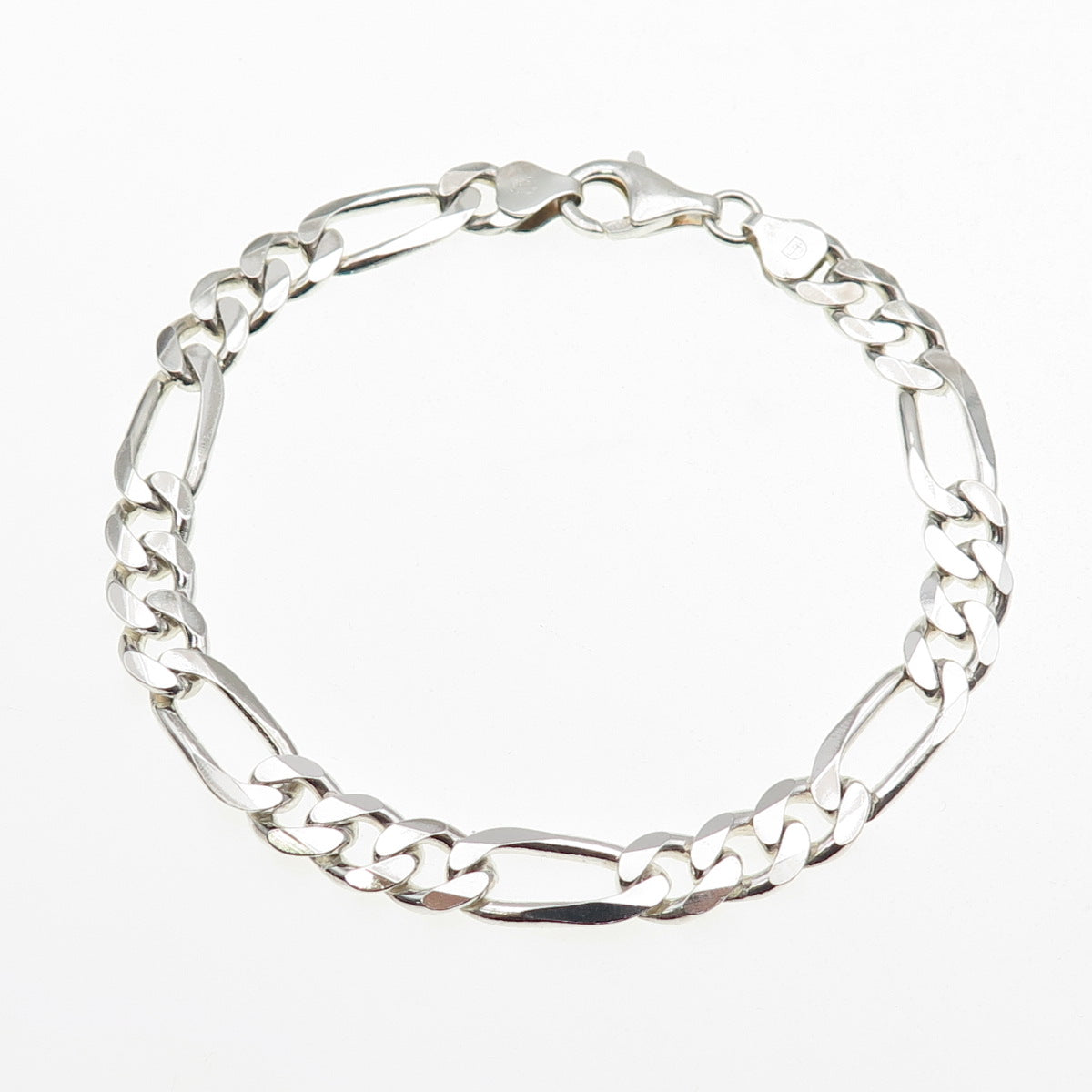 925 Sterling Silver Vintage Italy Figaro Link Bracelet 9"