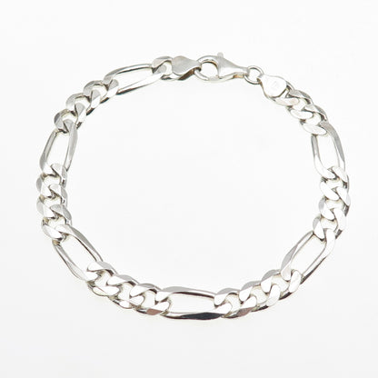 925 Sterling Silver Vintage Italy Figaro Link Bracelet 9"