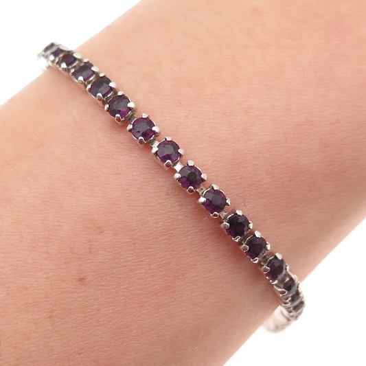 925 Sterling Antique Art Deco Real Round-Cut Amethyst Tennis Link Bracelet 7"