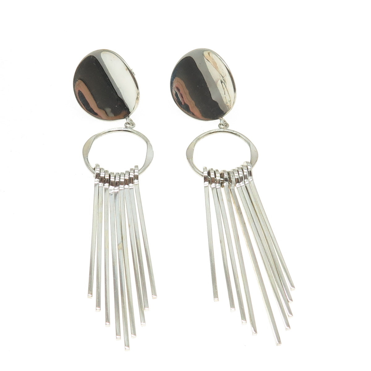 925 Sterling Silver Geometric Tassel Modernist Dangling Earrings