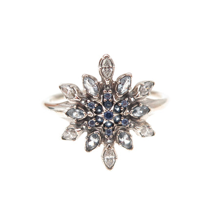 Pandora 925 Sterling Silver Multi-Blue C Z Snowflake Ring Size 7