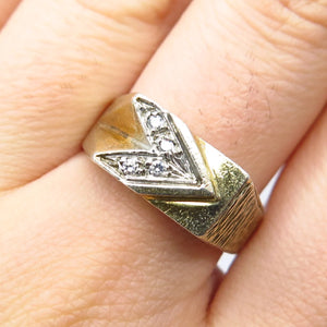 925 Sterling Silver Vintage C Z Ribbed Signet Ring Size 8.25