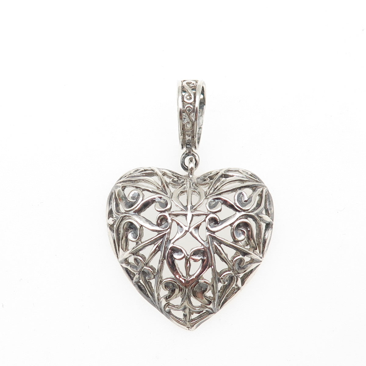Morning Sun 925 Sterling Silver Vintage Ornate Heart Oxidized Charm Pendant