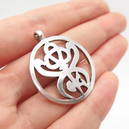 925 Sterling Silver Vintage Abstract Open Round Pendant