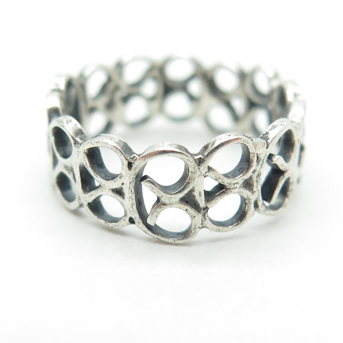 925 Sterling Silver Vintage Modernist Swirl Oxidized Ring Size 6.75