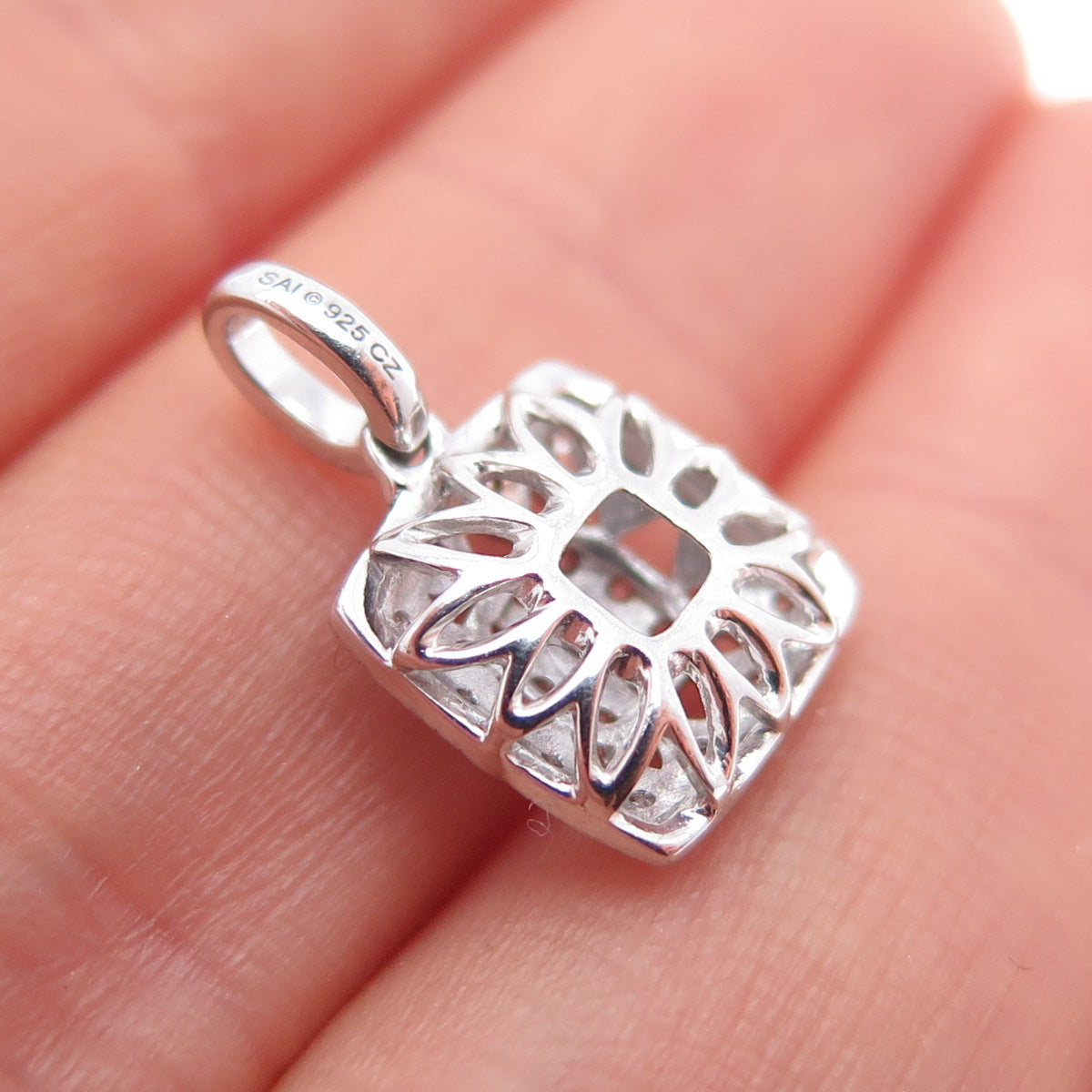 SAI 925 Sterling Silver 2-Tone Round-Cut C Z Mini Charm Pendant