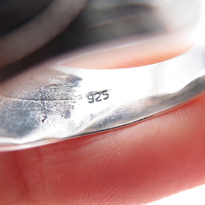 925 Sterling Silver Vintage Real Lapis Lazuli Feather Oxidized Ring Size 9