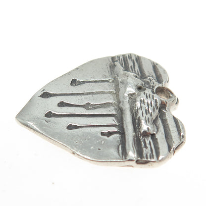 925 Sterling Silver Vintage 1990 Modernist Heart Charm Pendant