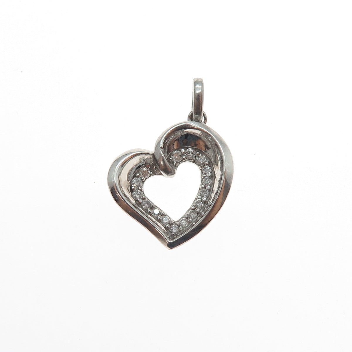 925 Sterling Silver Real Round-Cut Diamond Heart Mini Charm Pendant