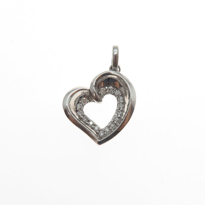 925 Sterling Silver Real Round-Cut Diamond Heart Mini Charm Pendant
